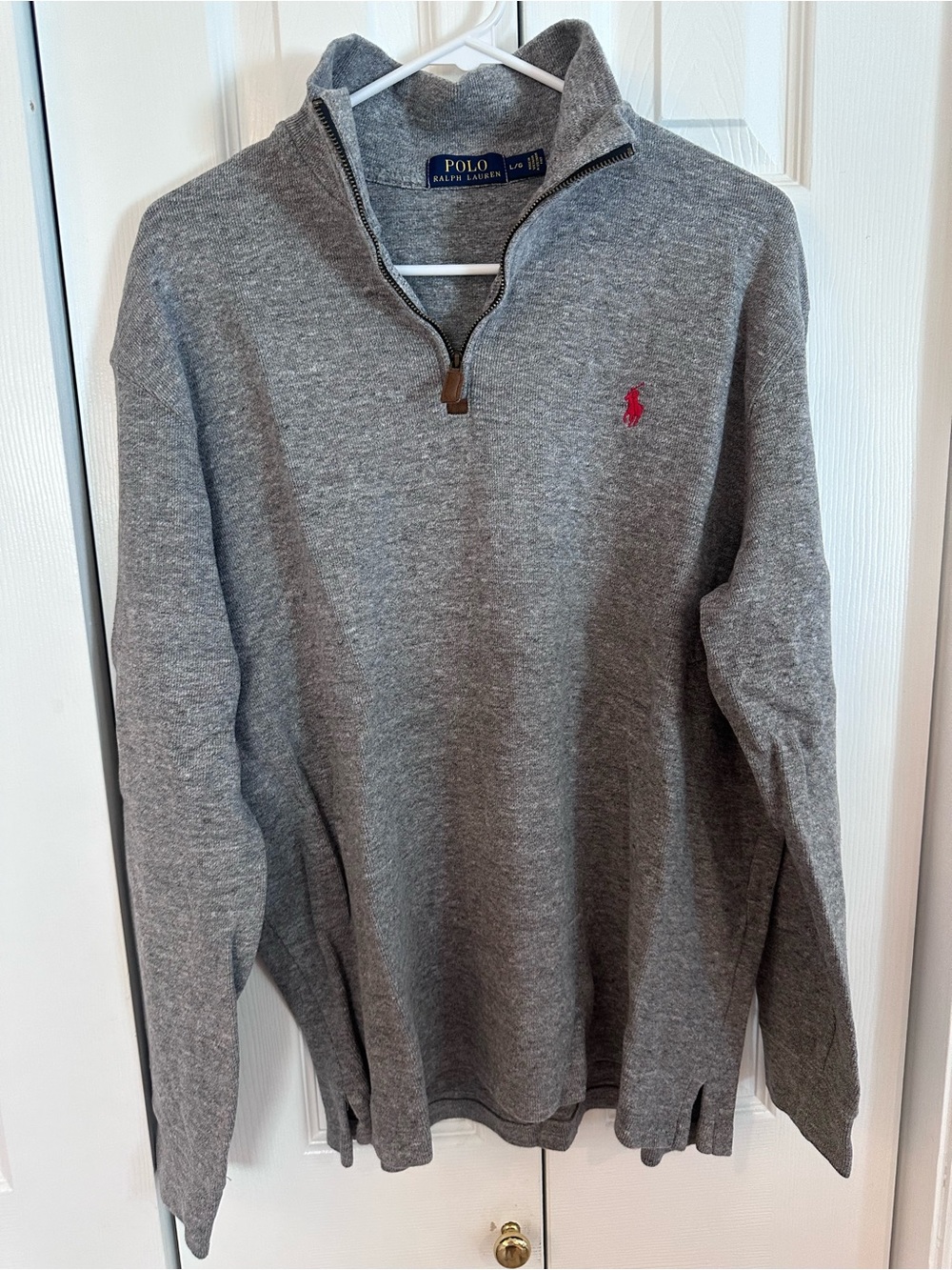 Polo by Ralph Lauren Gray Quarter-Zip Sweater with Red Pony